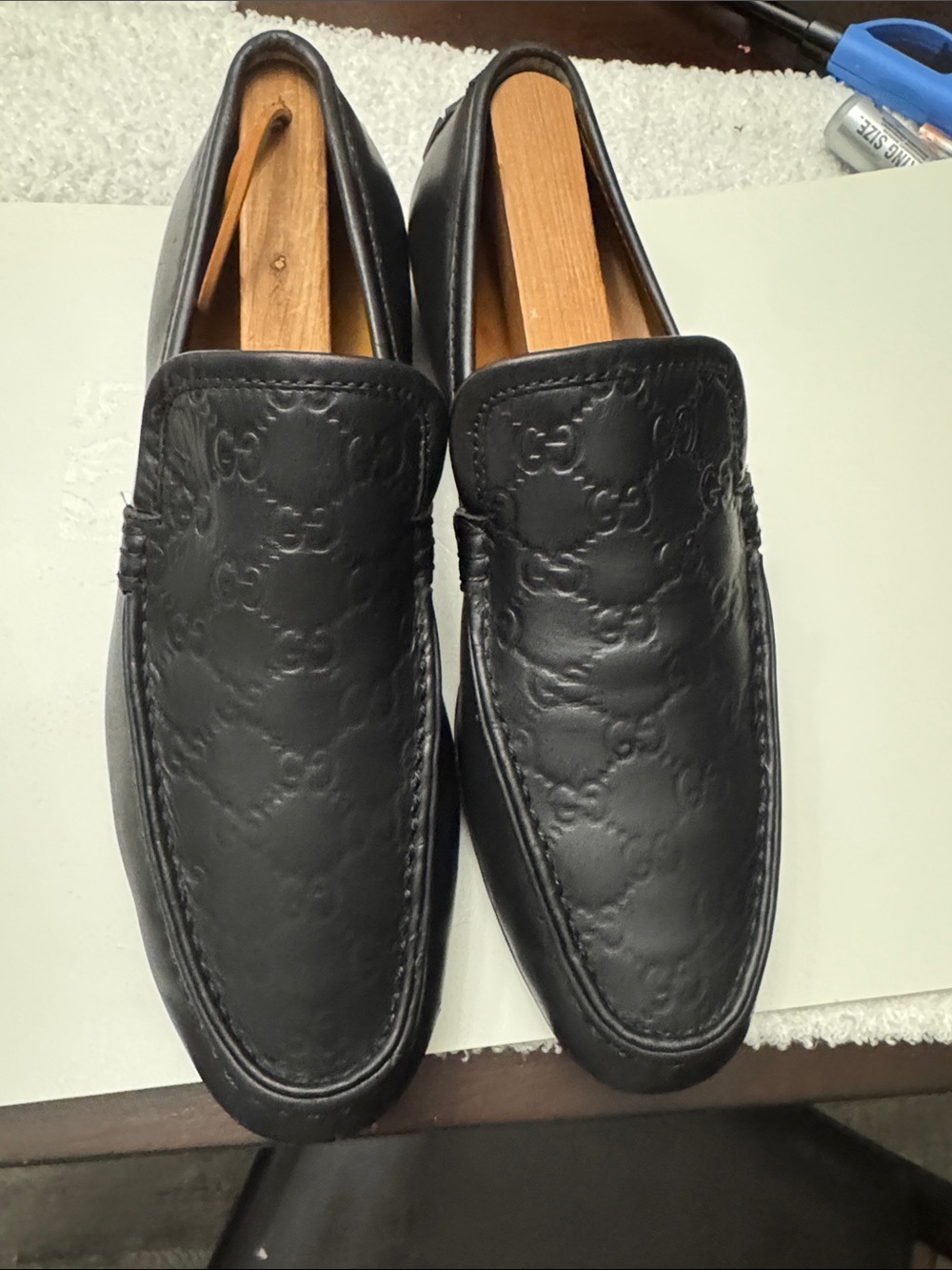 Gucci Black Embossed GG Leather Slip-On Loafers